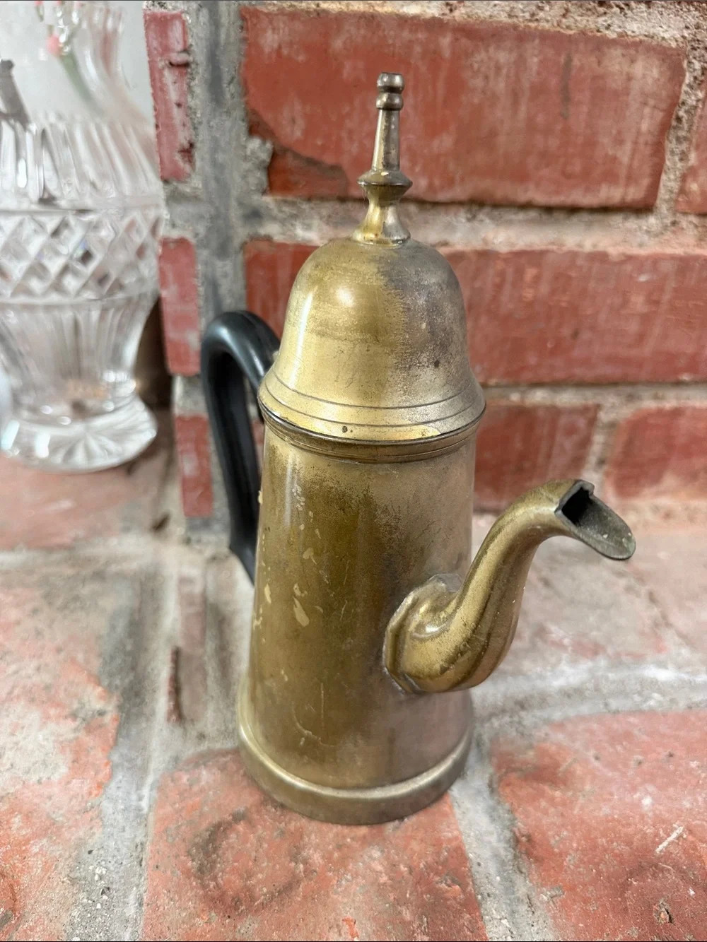 Antique Brass Coffee Pot with Black Handle